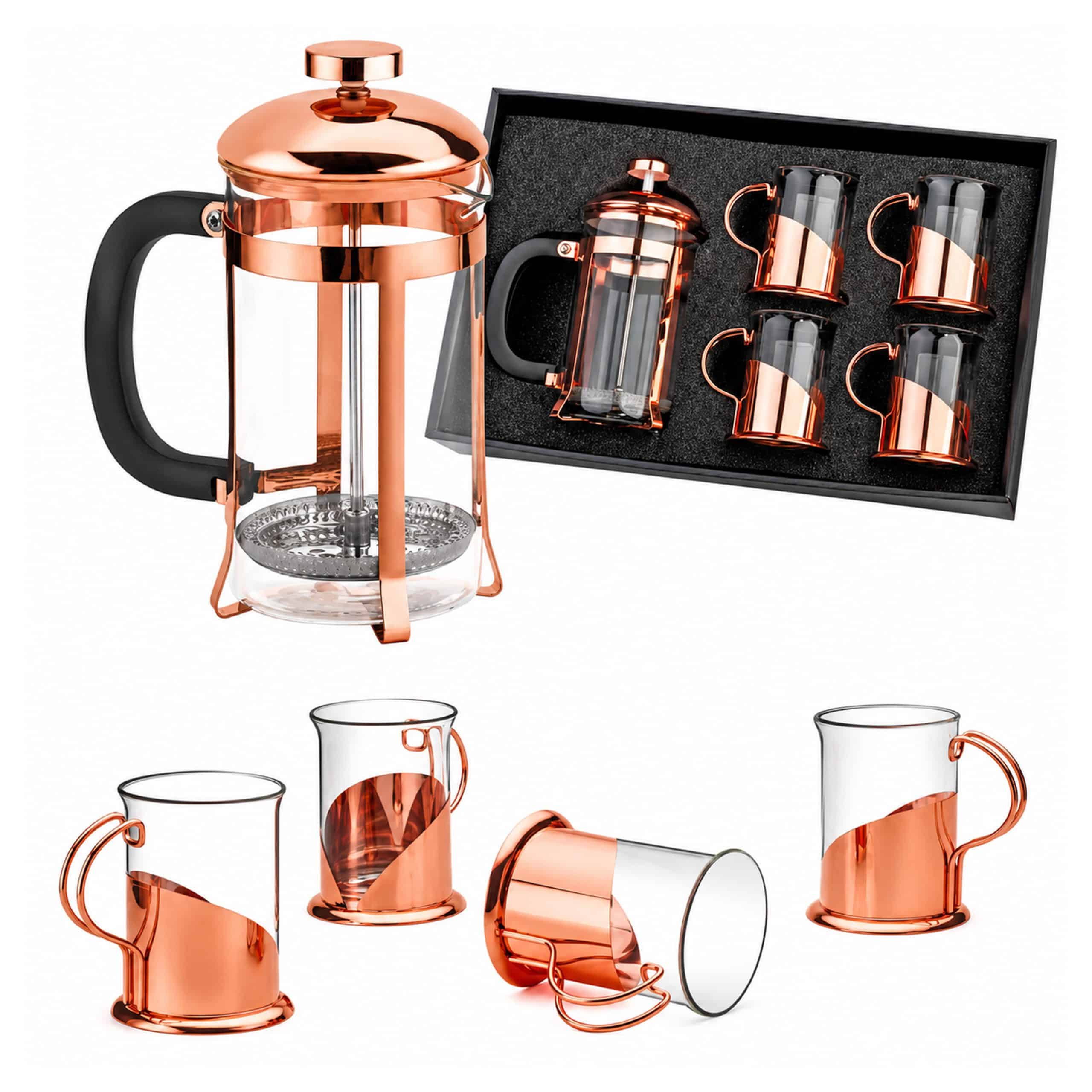 Set de Cafetera Francesa y Tazas Encobrizada